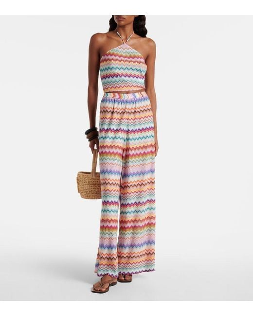 Missoni Red Zigzag Halterneck Lame Crop Top