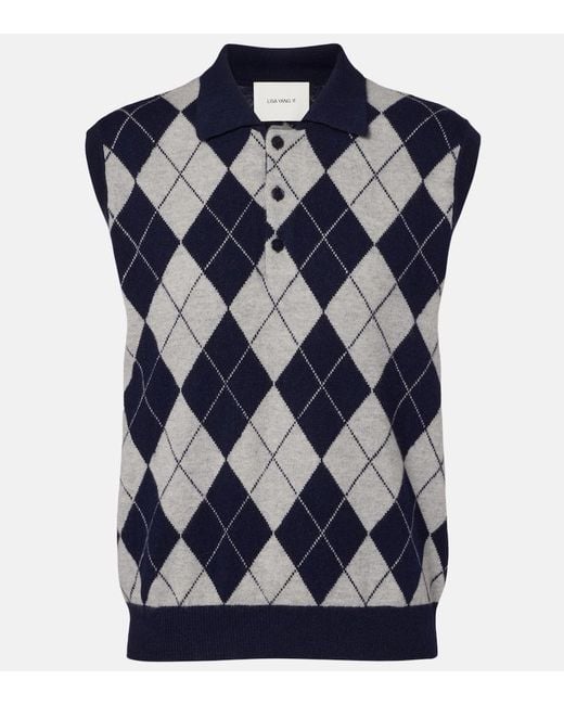 Lisa Yang Blue Riana Argyle Cashmere Sweater Vest