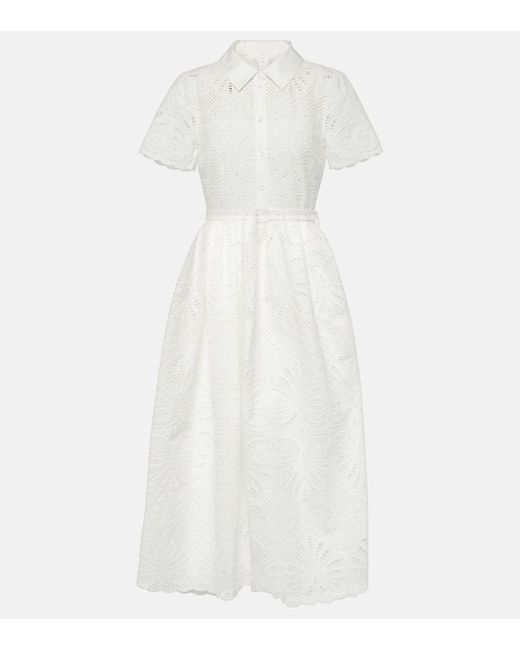 Self-Portrait White Embroidered Cotton Midi Dress