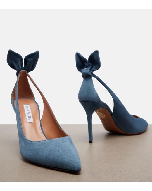 Aquazzura Blue Bow Tie Suede Pumps
