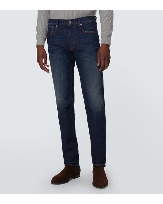 Jeans slim con efecto desgastado Ralph Lauren Purple Label de hombre de color Blue