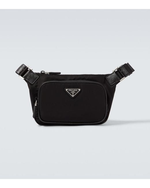 Prada Black Re-Nylon Leather-Trimmed Belt Bag for men