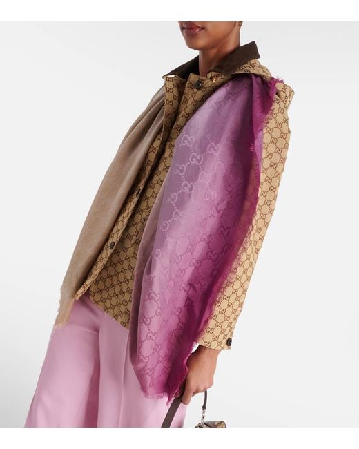 Gucci Pink GG Cotton And Silk Jacquard Scarf