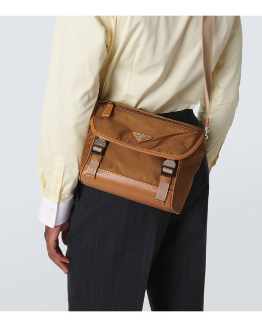 Prada Brown Re-Nylon Leather-Trimmed Shoulder Bag for men