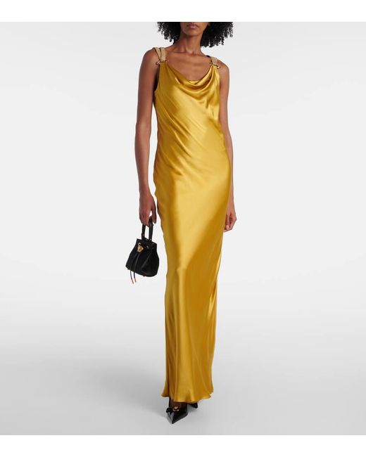 Versace Metallic Verzierte Robe Safety Pin Aus Seidensatin