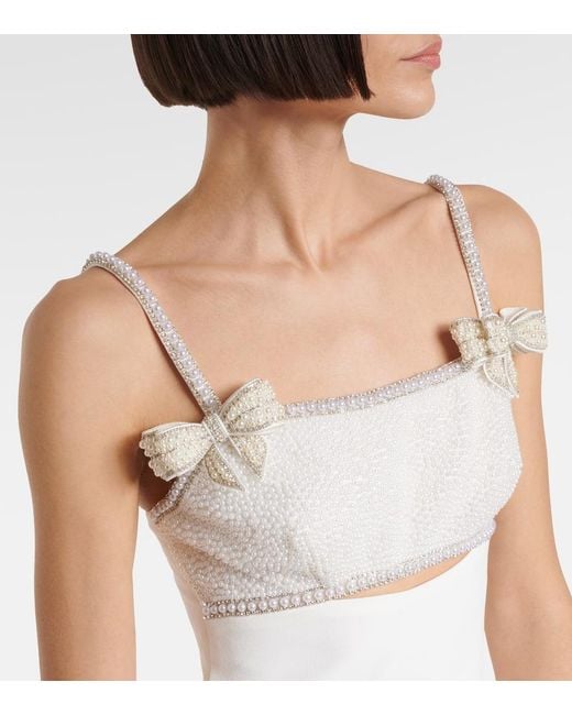 Self-Portrait White Faux Pearl-Embellished Crepe Minidress