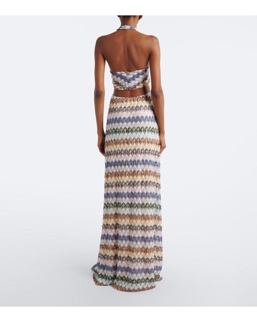 Missoni White Zigzag Cutout Lame Maxi Dress