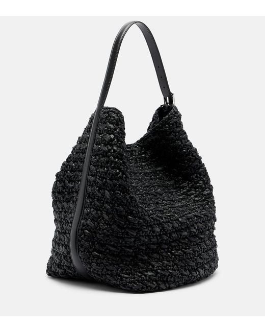 Totême  Black Belted Leather-Trimmed Raffia Tote Bag