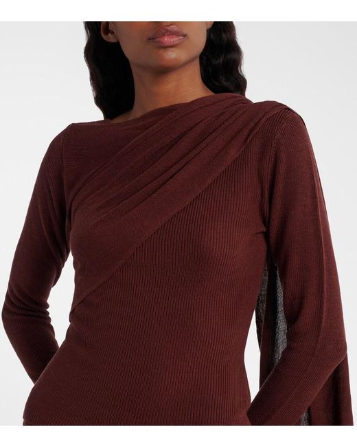 AYA MUSE Red Draped Silk-Blend Top