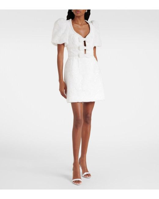 Rebecca Vallance White Delilah Bow-Detail Embellished Minidress