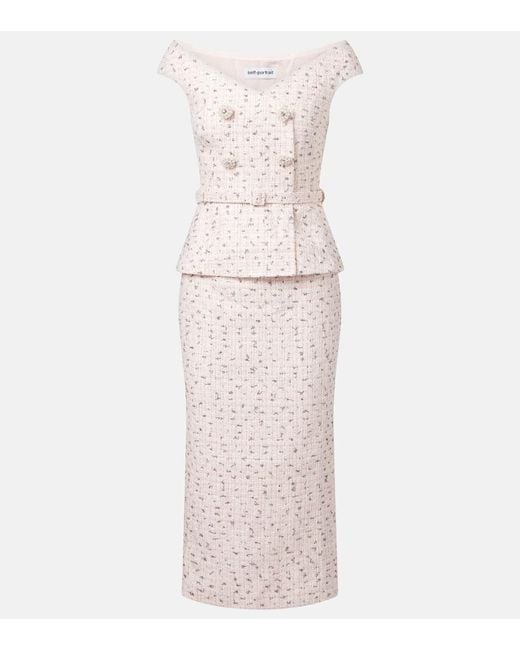 Self-Portrait Pink Verziertes Midikleid Aus Boucle