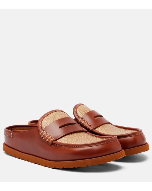 Birkenstock Brown Naples Leather-Trimmed Woven Mules