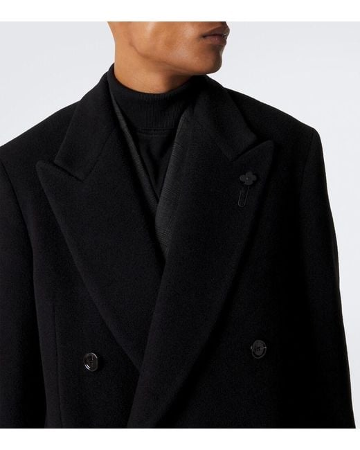 Lardini Black Double-Breasted Virgin Wool Coat for men