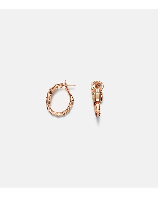 BVLGARI White Serpenti Viper 18Kt Rose Hoop Earrings With Diamonds