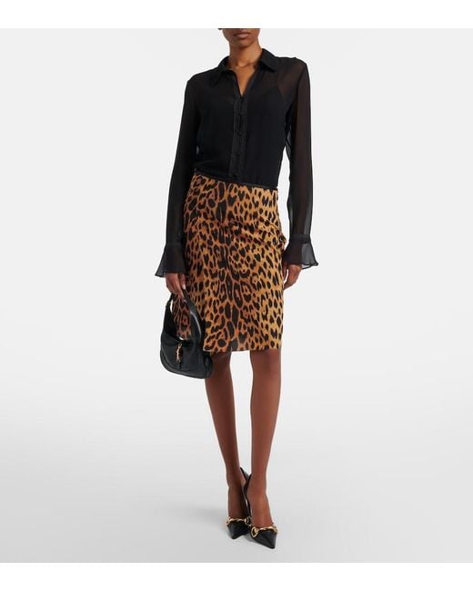 Gucci Natural Leopard-Print Silk Midi Skirt