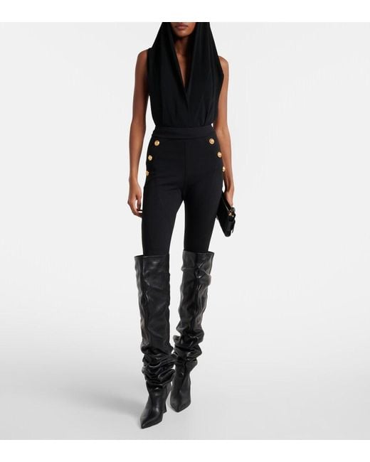 Balmain Black Hooded Jersey Bodysuit