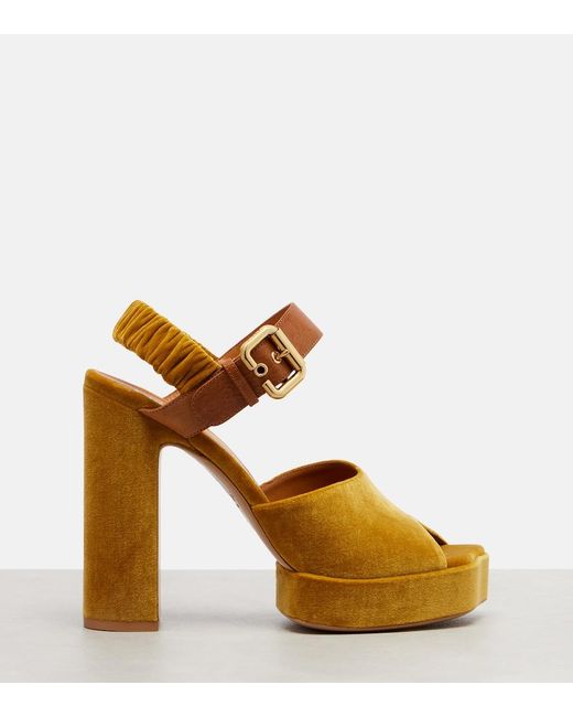 Chloé Brown Aria 95 Velvet Platform Sandals