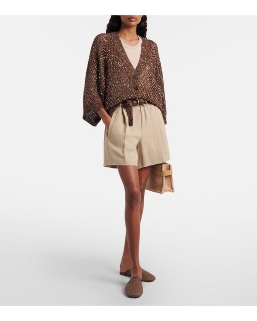 Brunello Cucinelli Brown Open-Knit Sequined Cardigan