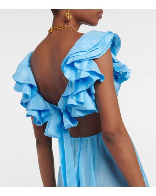 Zimmermann Blue Halcyon Cutout Silk Maxi Dress