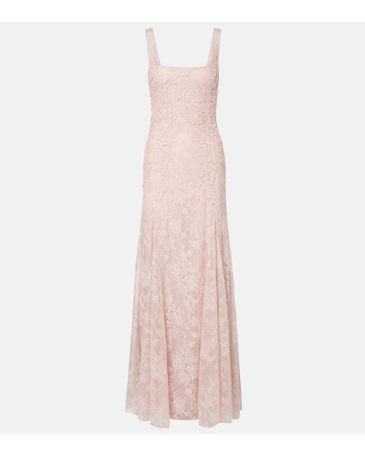 Costarellos Pink Elysia Embellished Lace Gown