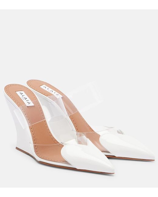 Alaïa White Wedge-Mules Le Cour 90 Aus Lackleder