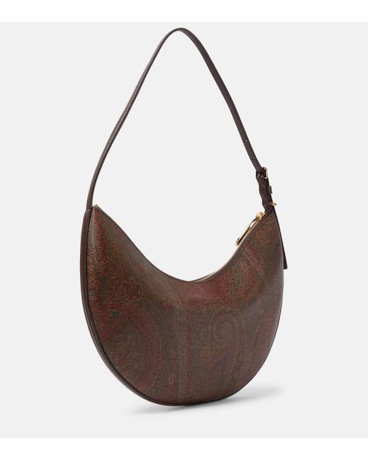 Etro Brown Medium Paisley Leather Shoulder Bag