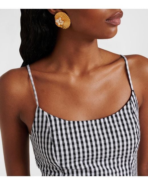 Faithfull The Brand Blue Gingham Gathered Cotton Poplin Minidress