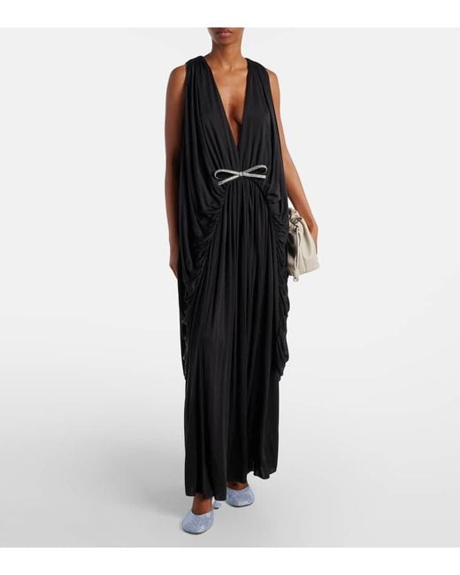 Robe Longue En Soie A Cristaux Loewe en coloris Black