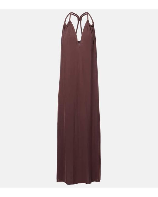 Adriana Degreas Purple Satin Maxi Dress