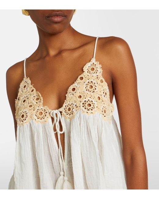 Ulla Johnson White Alessia Crochet-Trimmed Cotton Gauze Top