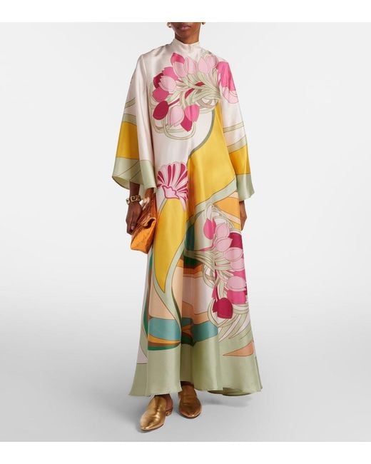 LaDoubleJ White Magnifico Floral Silk Twill Maxi Dres