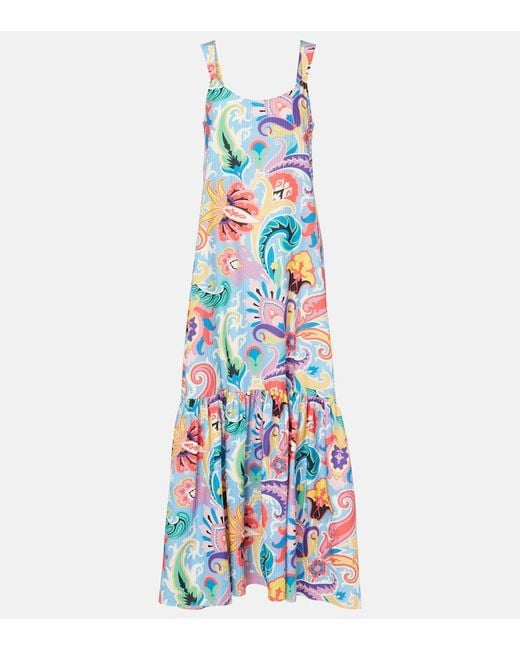 Etro White Printed Cotton And Silk Maxi Dress