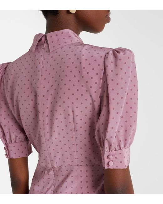 Alessandra Rich Pink Polka-Dot Silk Midi Dress