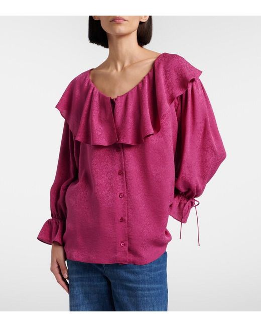 Chloé Pink Ruffled Silk Jacquard Blouse