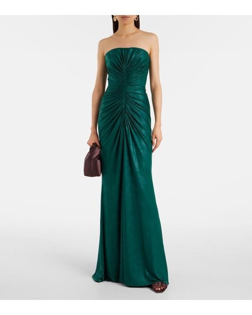 Elie Saab Green Ruched Jersey Gown