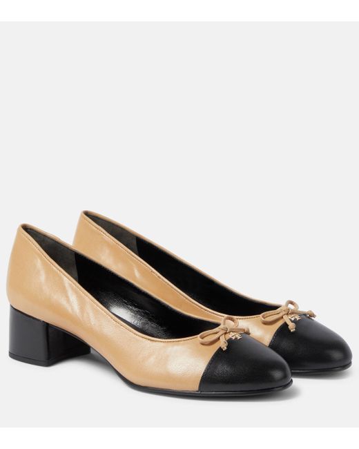 Tory Burch Brown Bow-detail Leather Pumps