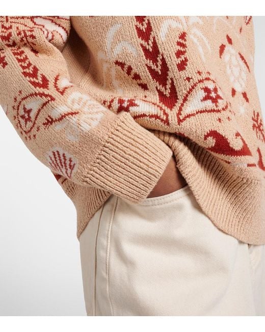 Alanui Pink Echoes Of The Island Wool And Cotton Sweater