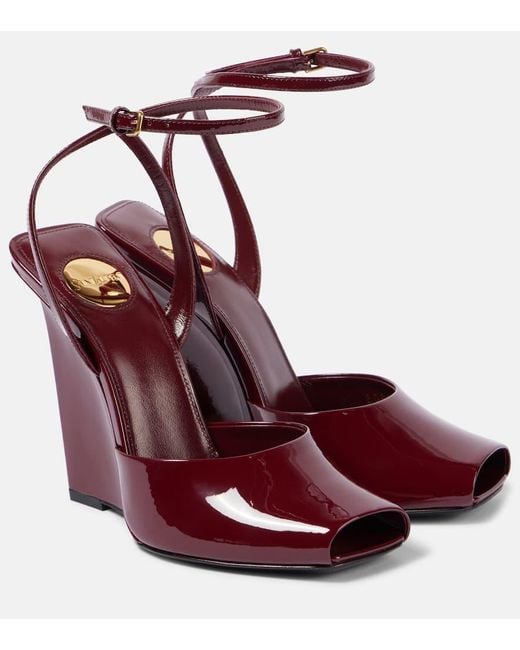 Saint Laurent Red La Scandale 110 Patent Leather Wedge Sandals