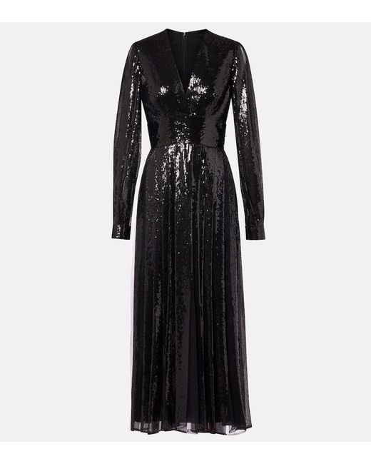 Elie Saab Black Sequined Tulle Maxi Dress