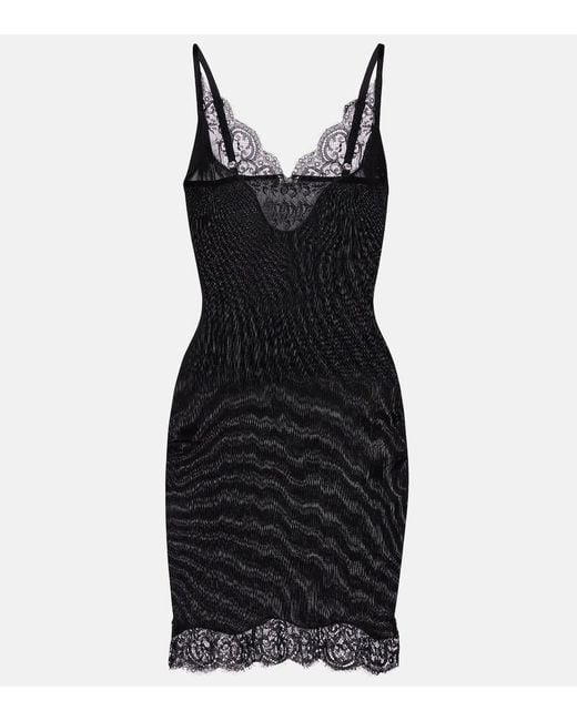 Saint Laurent Black Slipdress Aus Seiden-Jersey Mit Spitze