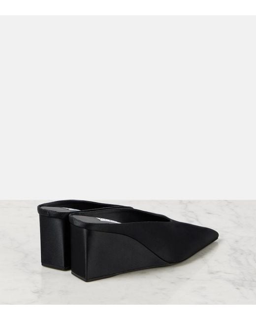Alaïa Black Satin Point-Toe Wedge Mules