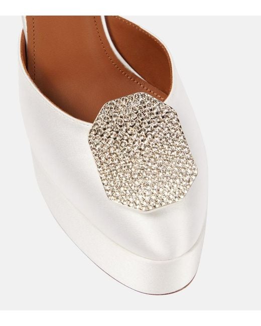 Malone Souliers White Terra Embellished Satin Platform Pumps