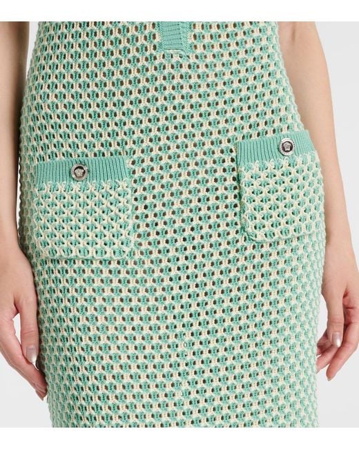 Versace Green Crochet Cotton-Blend Maxi Dress