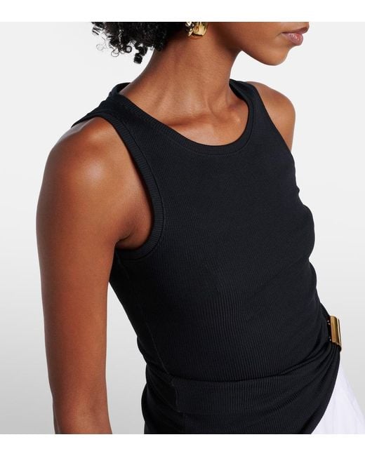 Loewe Black Asymmetric Draped Cotton-Blend Tank Top