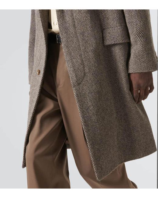 AURALEE Herringbone Wool-Alpaca Tweed Overcoat in Brown for Men | Lyst
