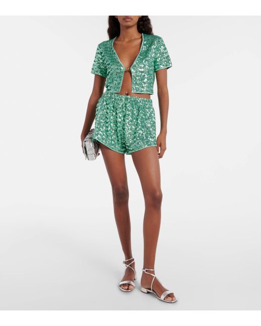 Oseree Green Sequined Shorts