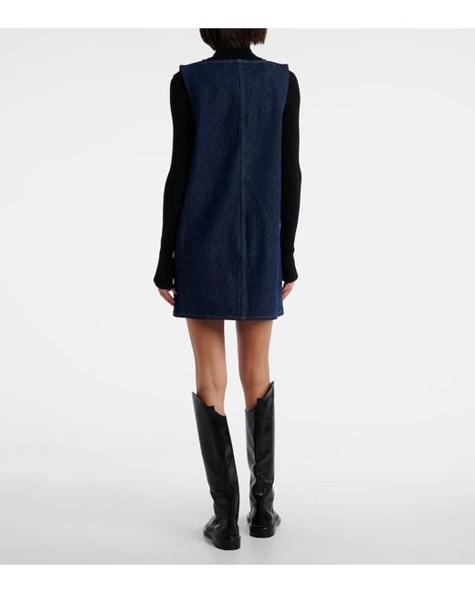 FRAME Blue Pinafore Cotton Denim Minidress