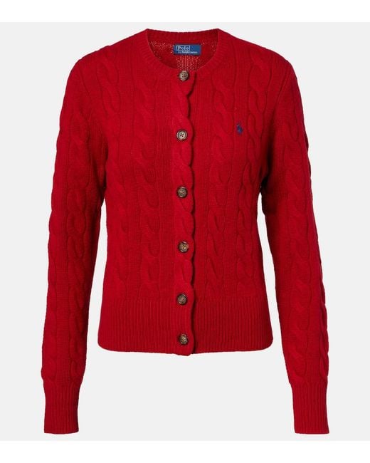 Polo Ralph Lauren Red Cable-Knit Wool And Cashmere Cardigan