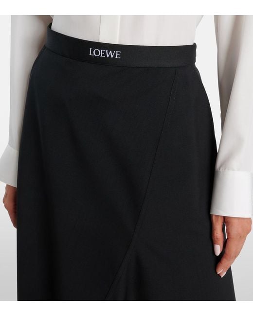 Loewe Black High-Rise Wool Midi Skirt
