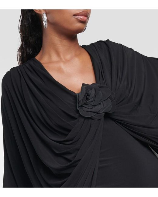 GIUSEPPE DI MORABITO Black Floral-Applique Draped Minidress